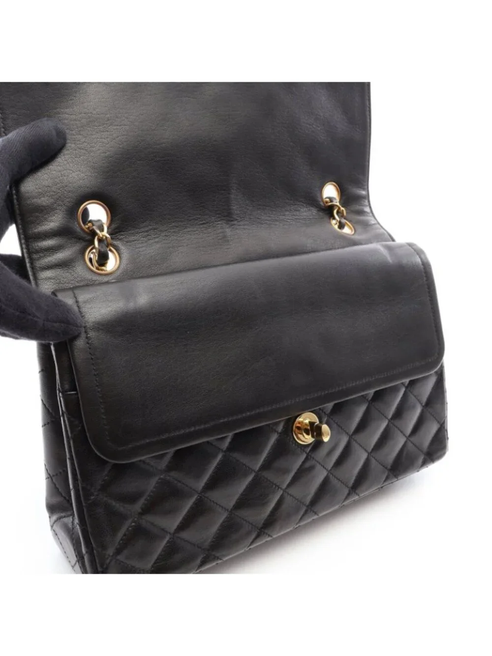 Chanel Shoulder Bag Quilted Limited Edition Double Flap Black Lambskin Chain